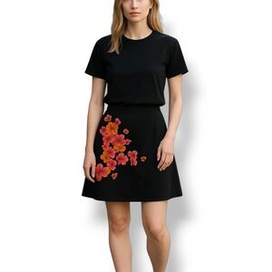 Vintage Y2K Ann Taylor Petite Floral A-line Skirt in Black Size 10P